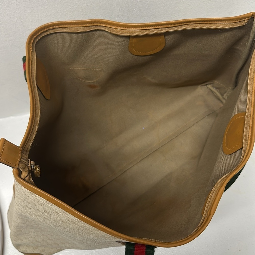 Gucci Signature East West Tote Shoulder Bag Purse Vintage 1980's Cream Tan Red - Picture 12 of 16